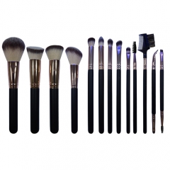 Essential 13pcs high quality makeup brush set black wooden handle natural synthetic bristles
